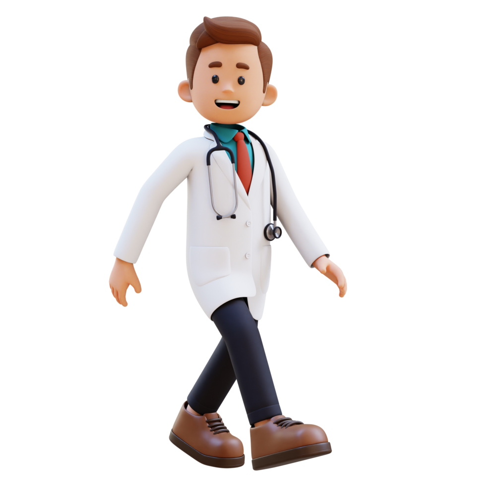 3D Doctor Character Walking with Confident. Suitable for Medical content png