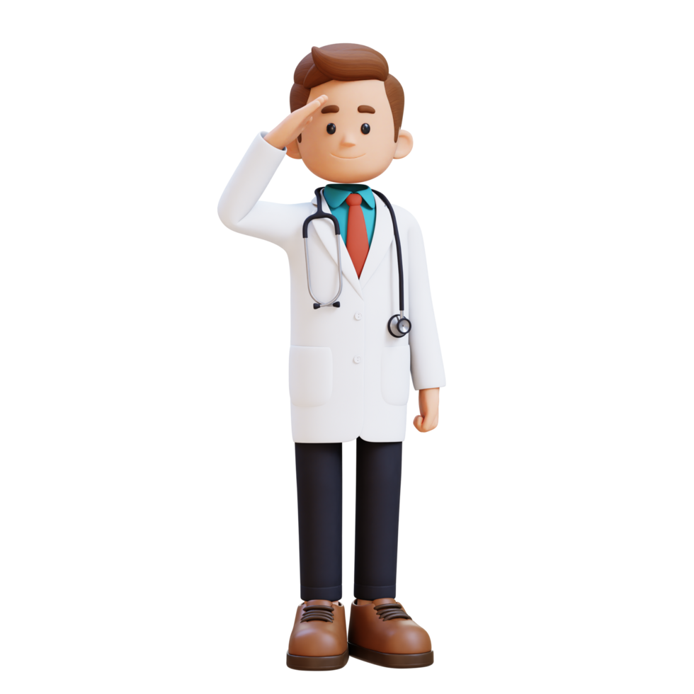 3D Doctor Character in Salute Pose. Suitable for Medical content png