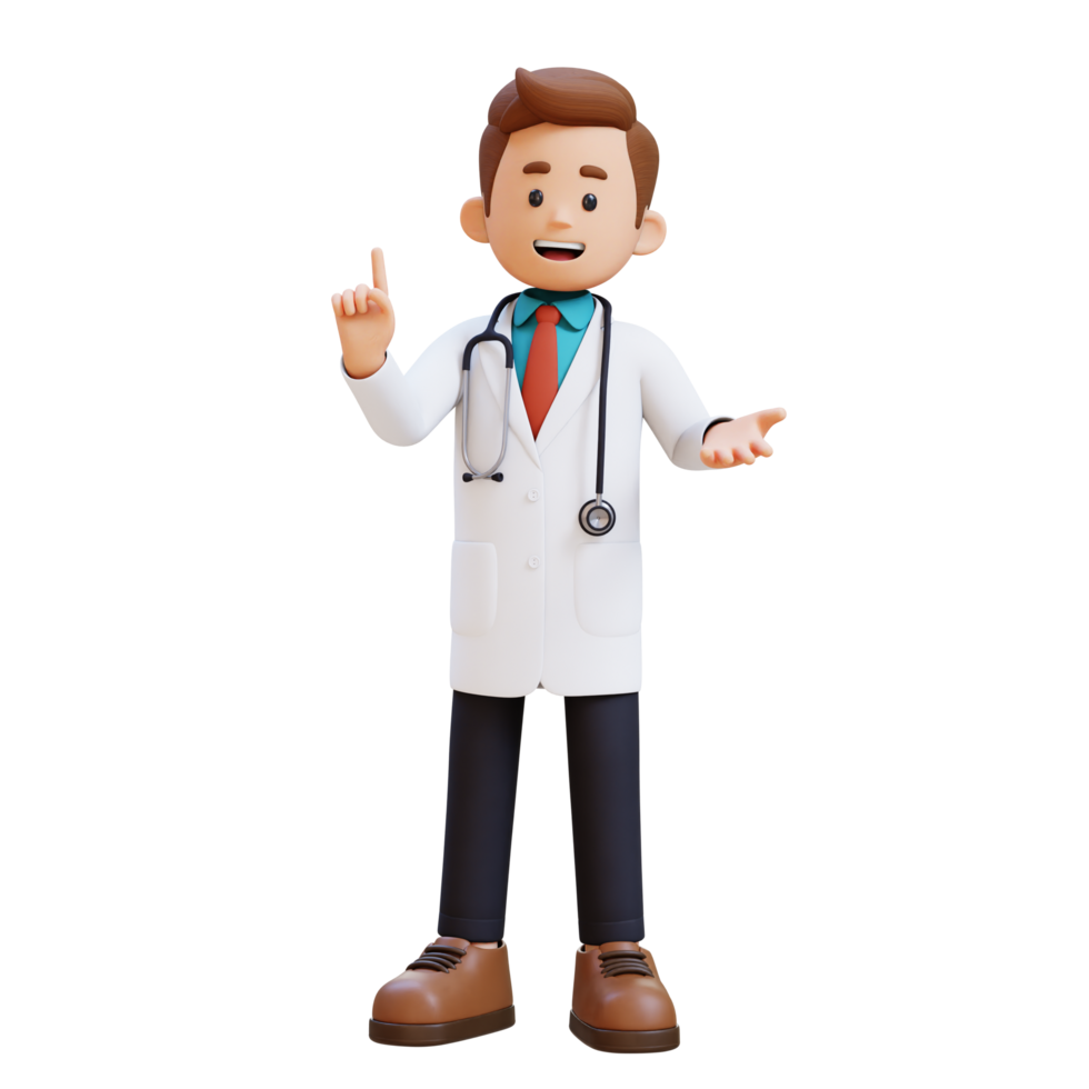 3d médico personaje explicando pose. adecuado para médico contenido png