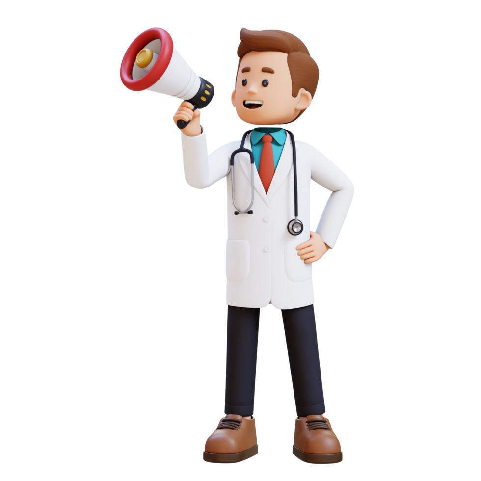 3d dokter karakter Holding megafoon. geschikt voor medisch inhoud png