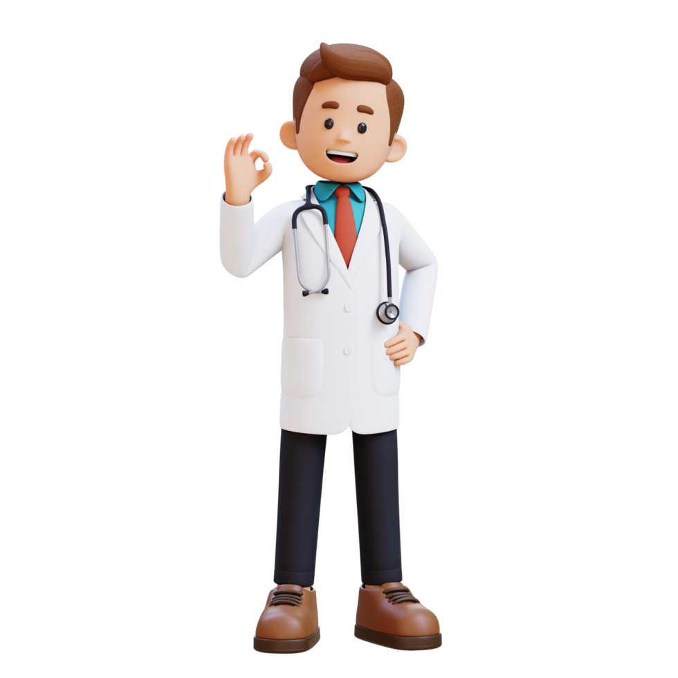 3D Doctor Character with OK Sign Hand Pose. Suitable for Medical content png