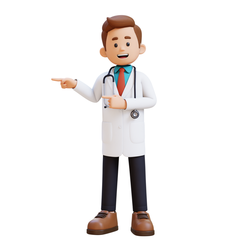 3D Doctor Character Pointing to the Right Pose. Suitable for Medical content png