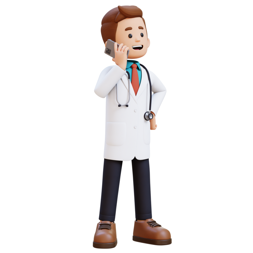 3D Doctor Character Talking on phone call. Suitable for Medical content png