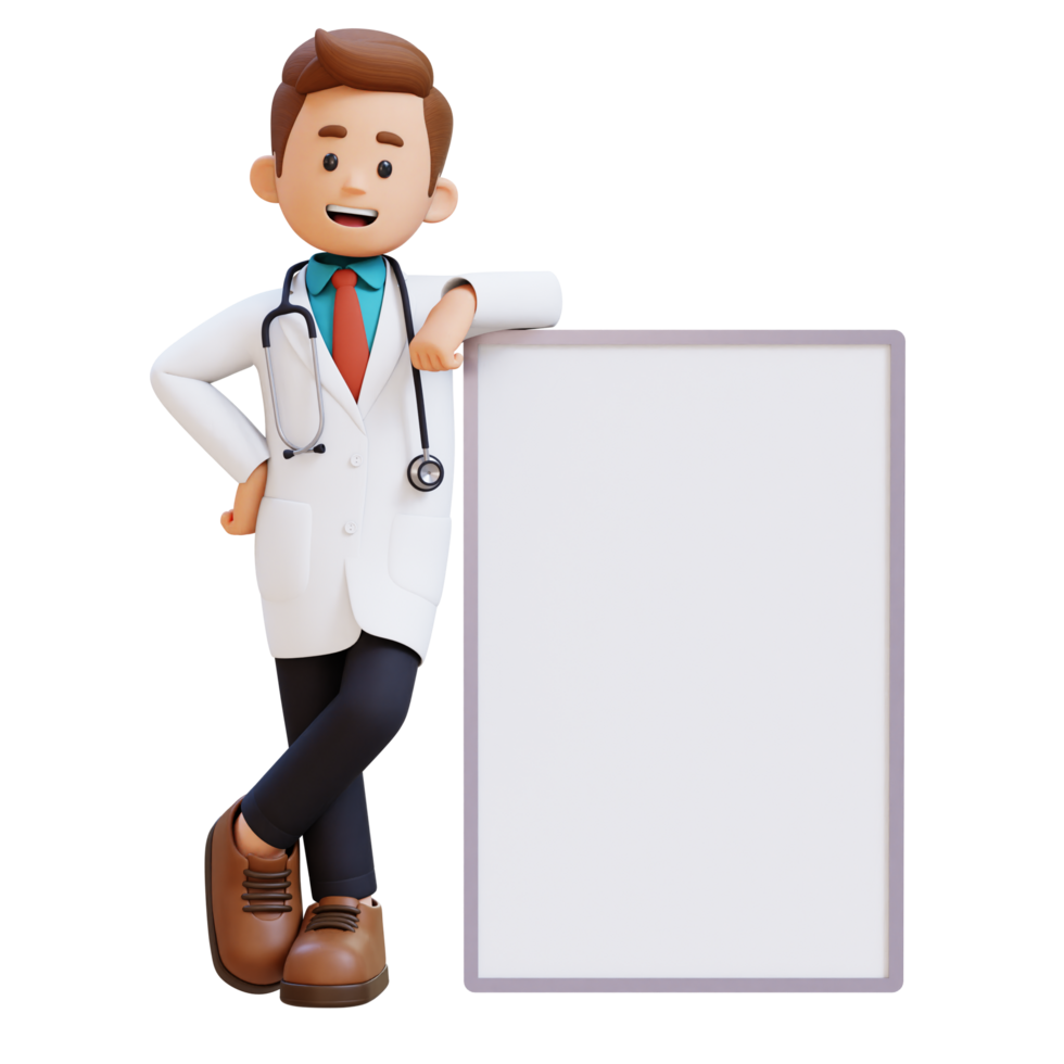 3D Doctor Character  Lying on Blank Placard. Suitable for Medical content png