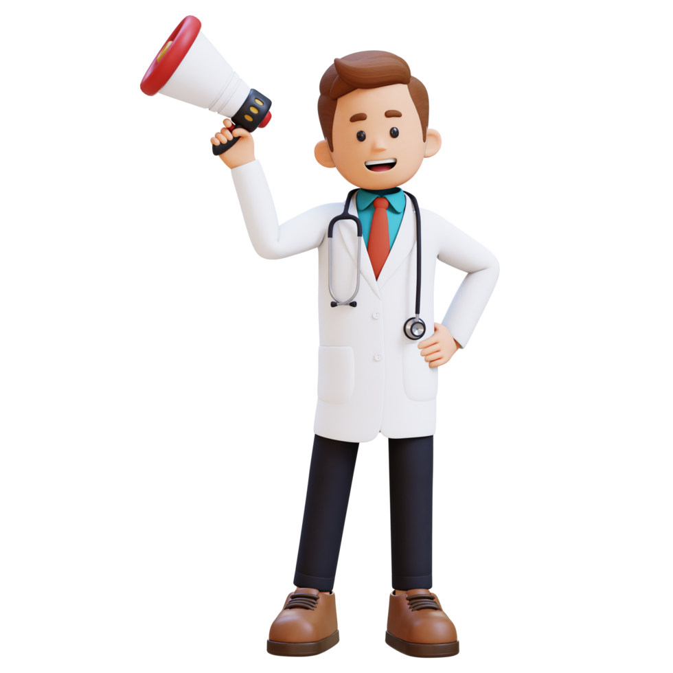 3D Doctor Character Holding Megaphone. Suitable for Medical content png