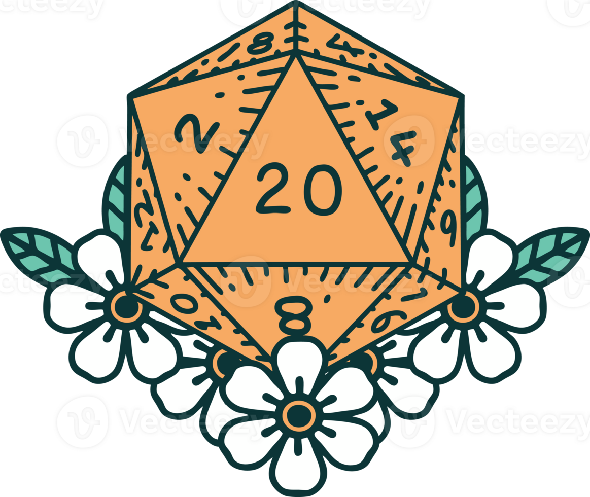 tattoo style icon of a d20 png