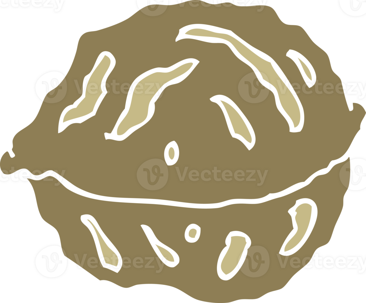flat color illustration of a cartoon walnut in shell png