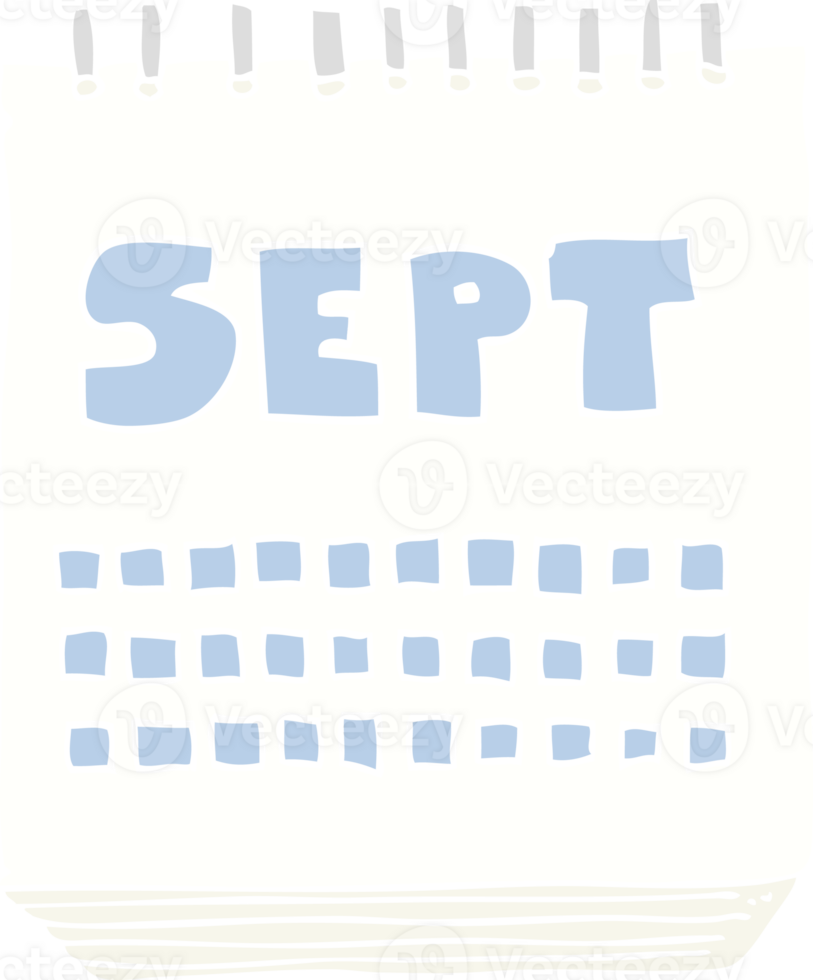 flat color illustration of a cartoon calendar showing month of September png