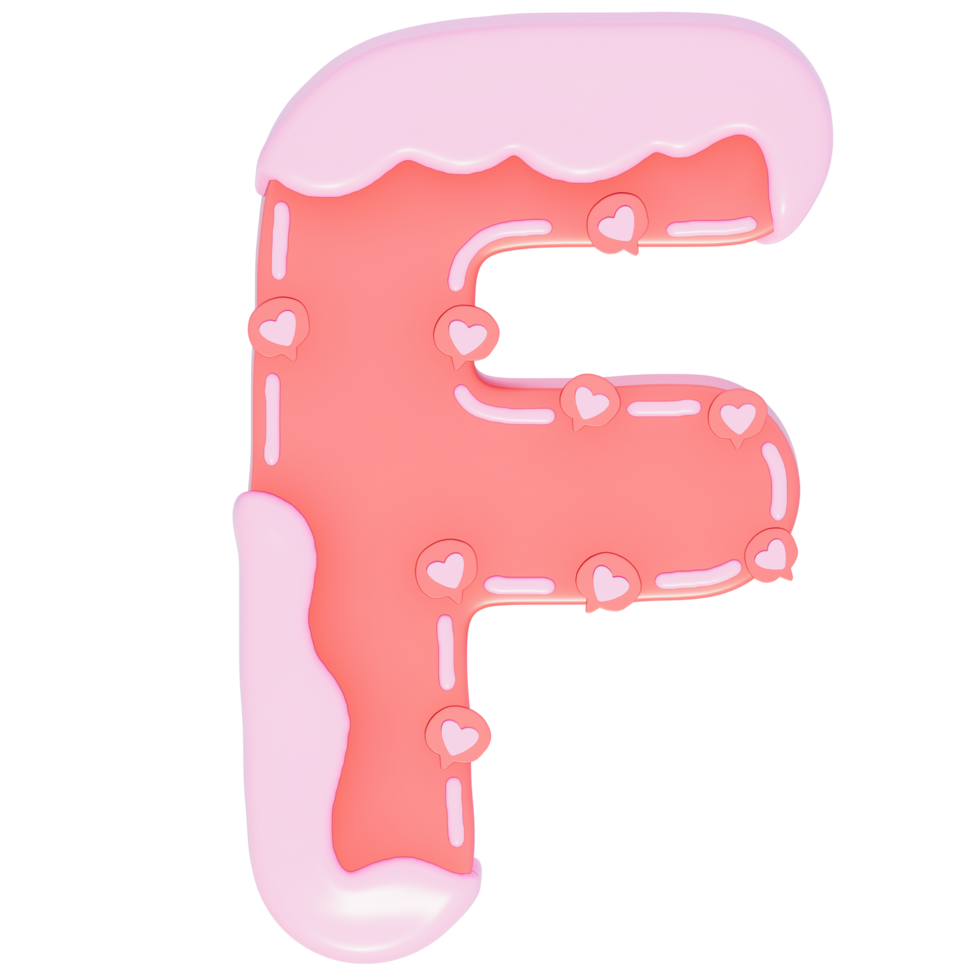 Sweet valentine's day alphabet F with decoration on transparent background , 3D Rendering png