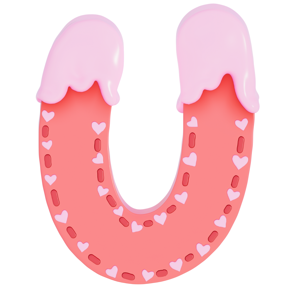 sucré la Saint-Valentin journée alphabet u avec décoration sur transparent Contexte , 3d le rendu png