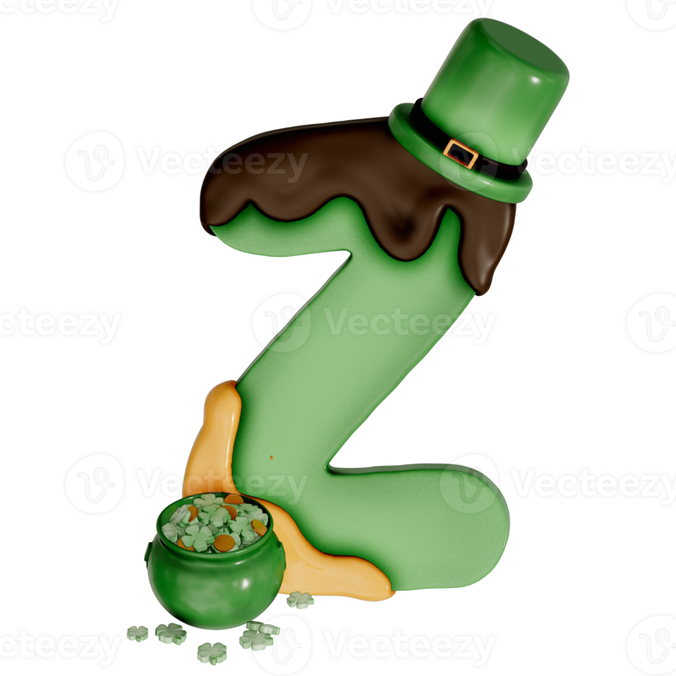 St. Patrick's day dessert alphabet Z with decoration on transparent background , 3D Rendering png