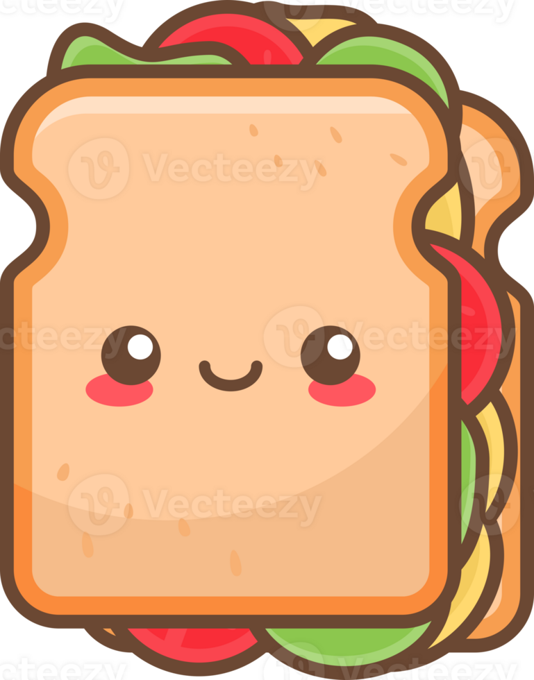 Kawaii sandwich cartoon character flat design png