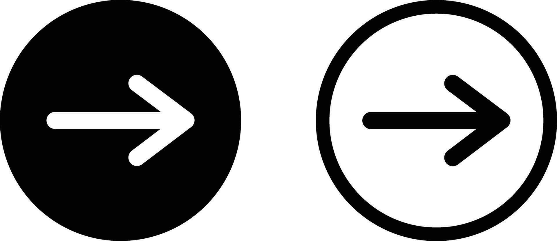 Right arrow icon set in two styles isolated on white background . Vector