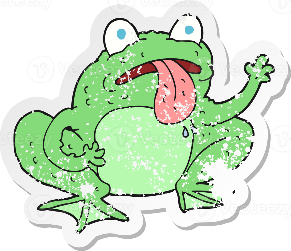 retro distressed sticker of a cartoon frog png