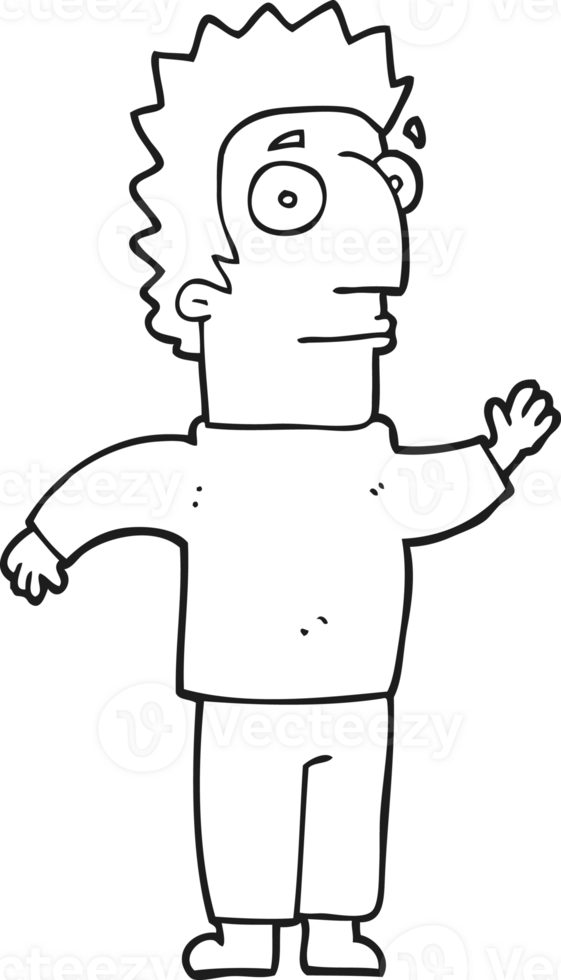 black and white cartoon man waving png