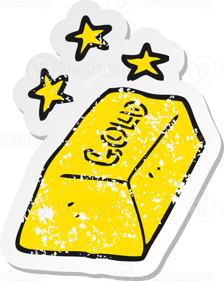 retro distressed sticker of a cartoon bar of gold png