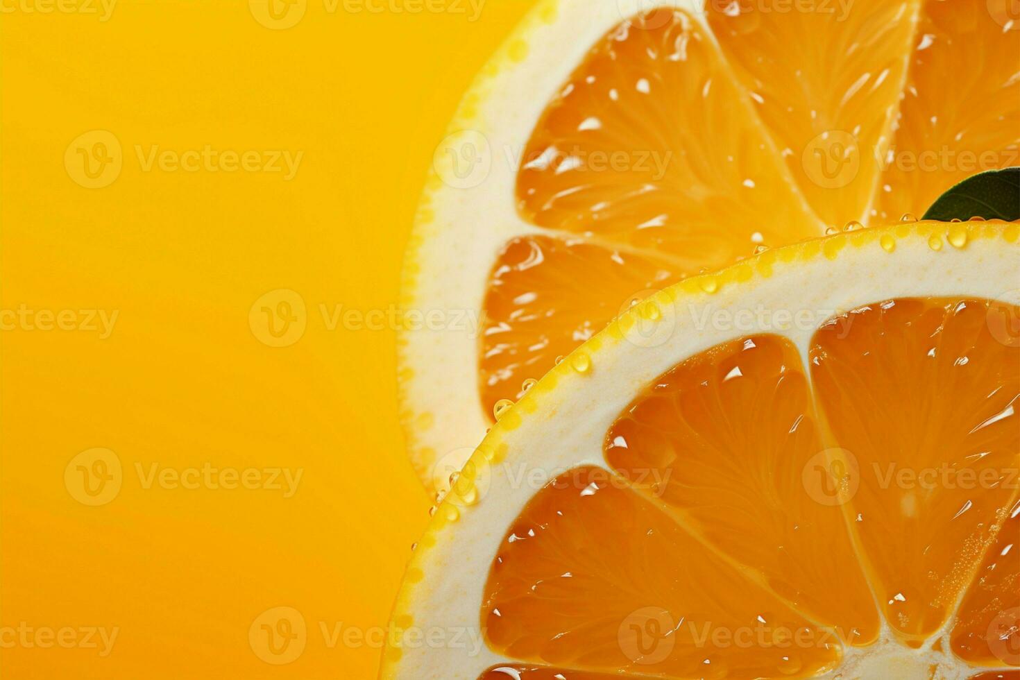 AI generated Bright and juicy fresh fruit on an orange yellow background, copy photo