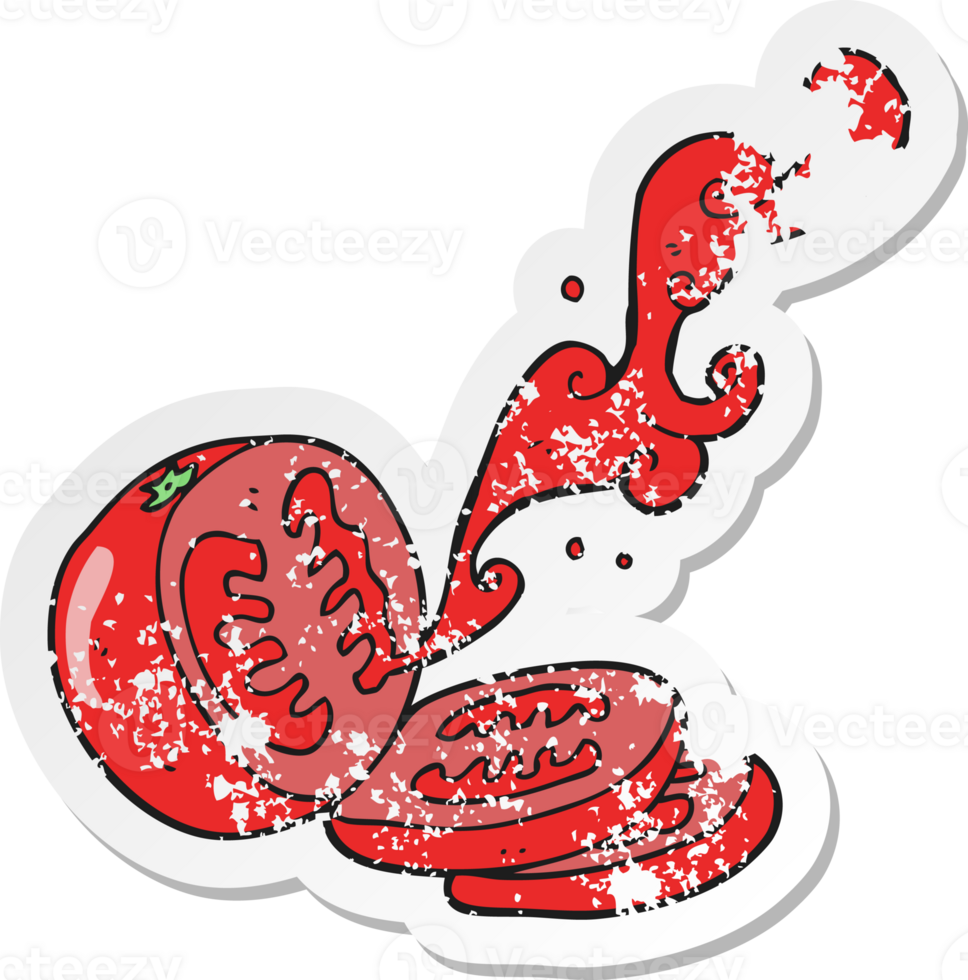 retro distressed sticker of a cartoon sliced tomato png