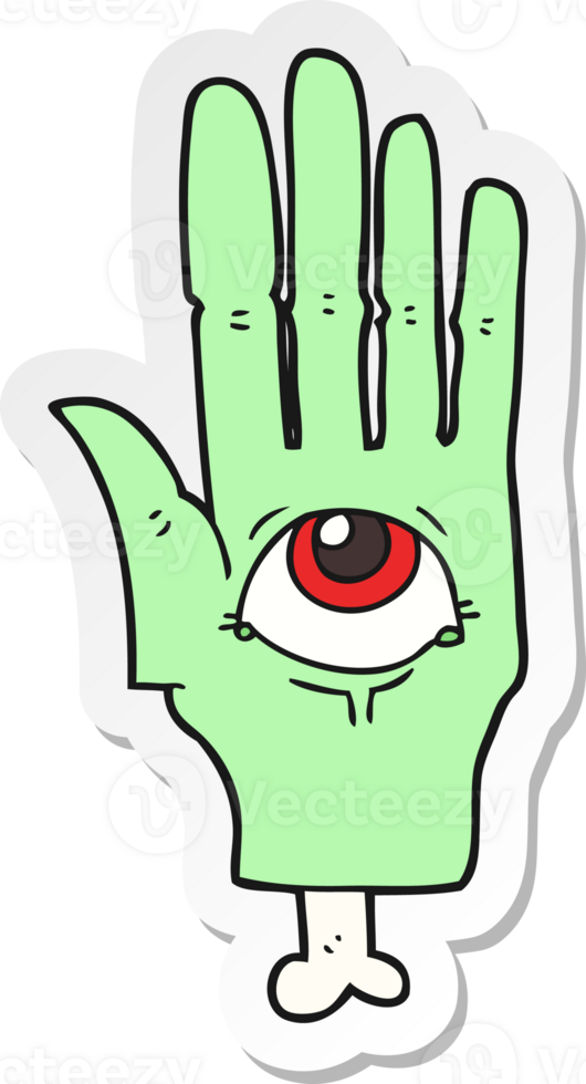 sticker of a cartoon spooky eye hand png