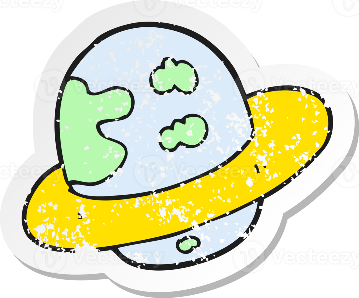 retro distressed sticker of a cartoon planet png