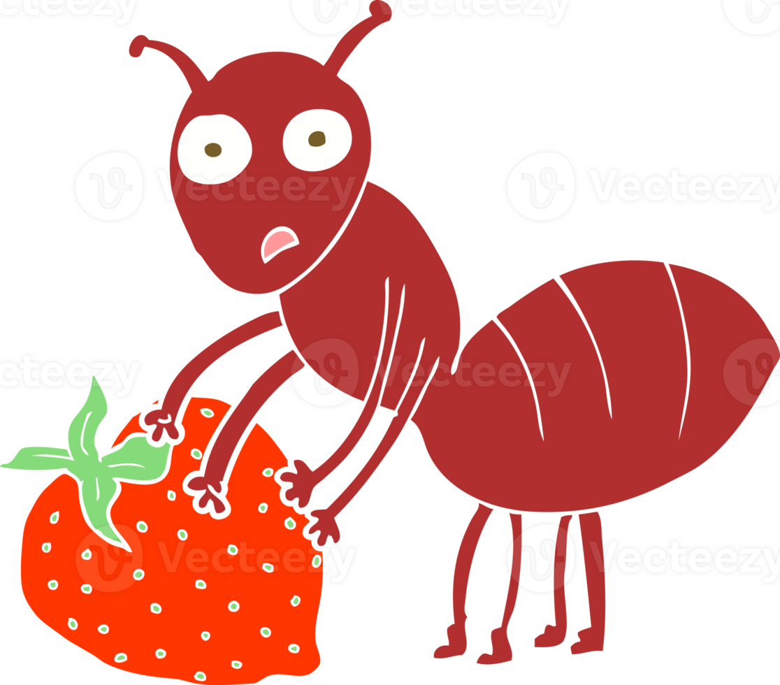flat color illustration of a cartoon ant with berry png