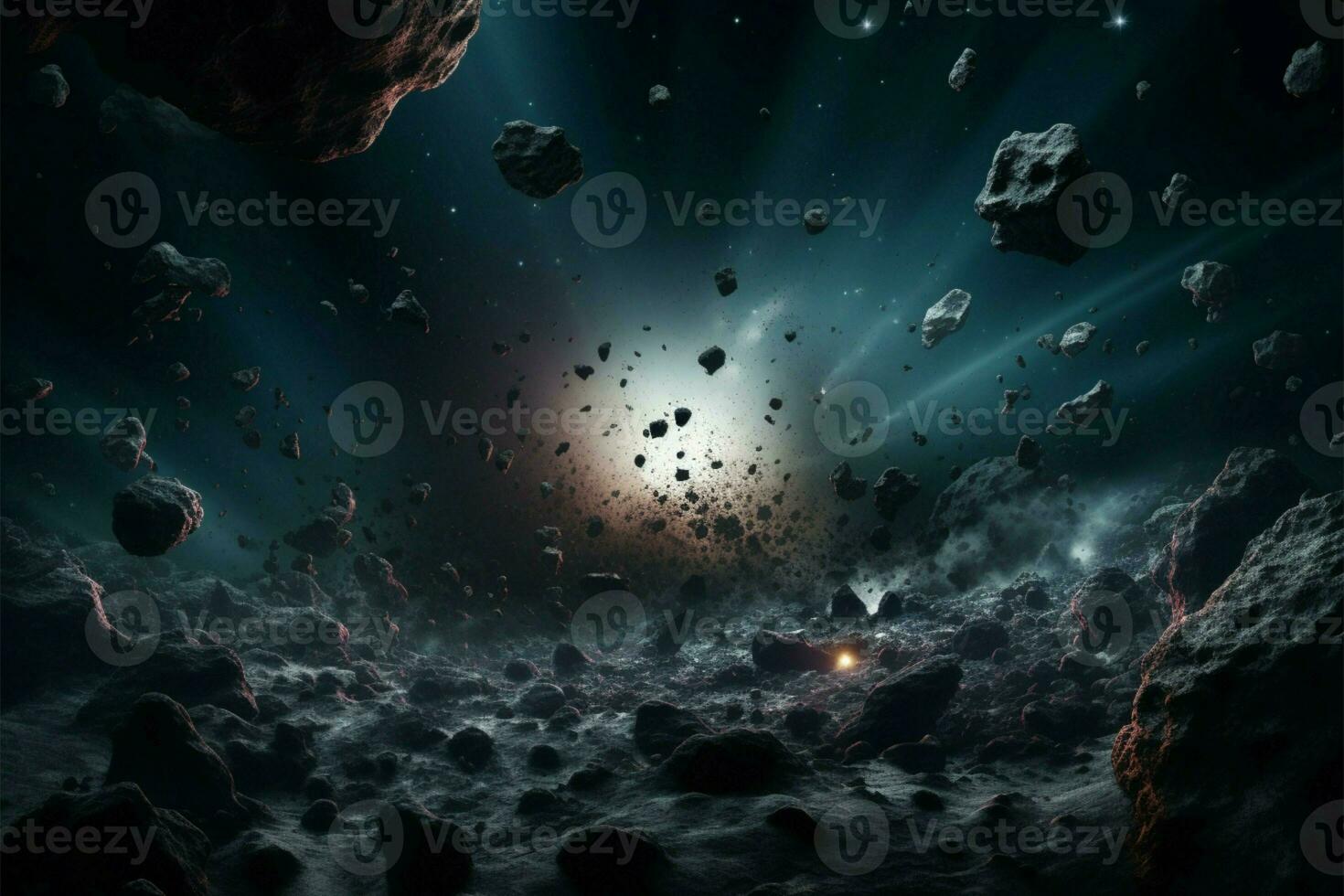 AI generated Debris scatters in space, aftermath of a colossal celestial explosion photo