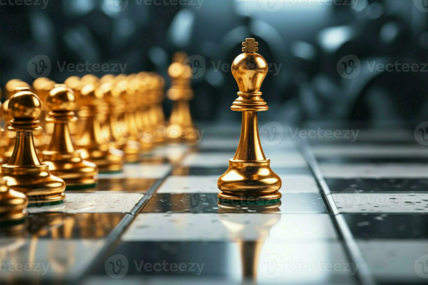 AI generated Leadership symbol Golden pawn amidst silver signifies business prowess and teamwork photo
