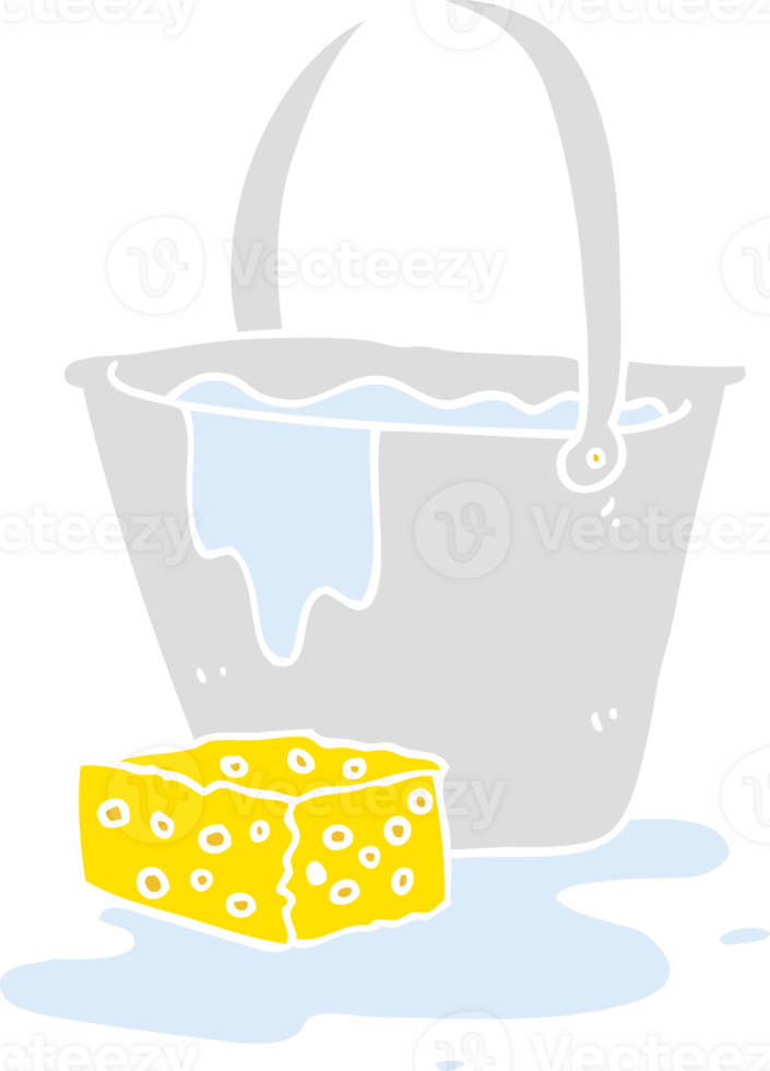 flat color illustration of a cartoon bucket of soapy water png