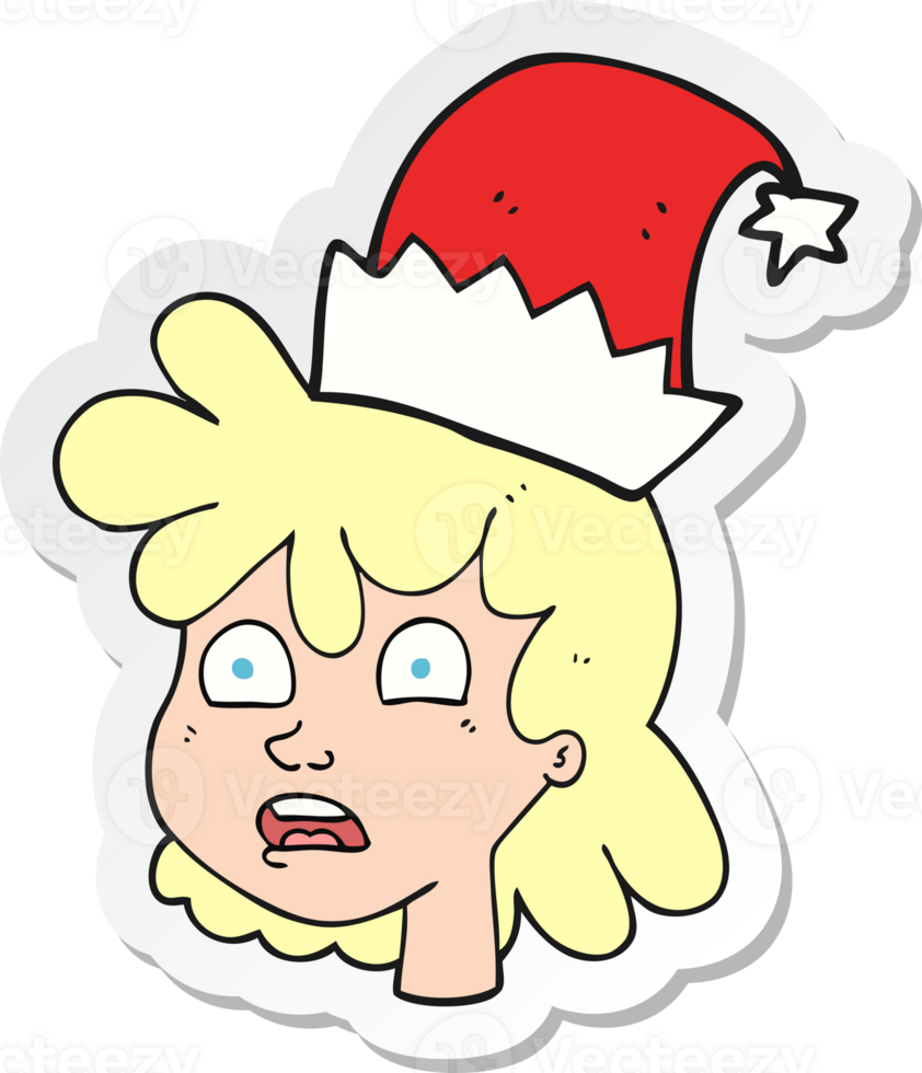 sticker of a cartoon woman wearing christmas hat png