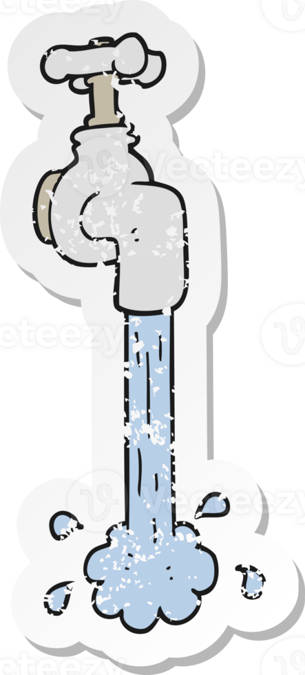retro distressed sticker of a cartoon running faucet png