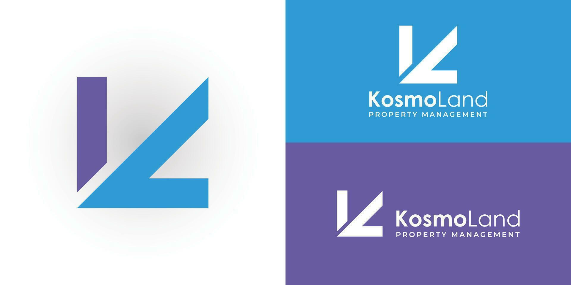 abstract initial letter K and L logo in blue color isolated in white background applied for property management company logo design presented with multiple background colors. vector