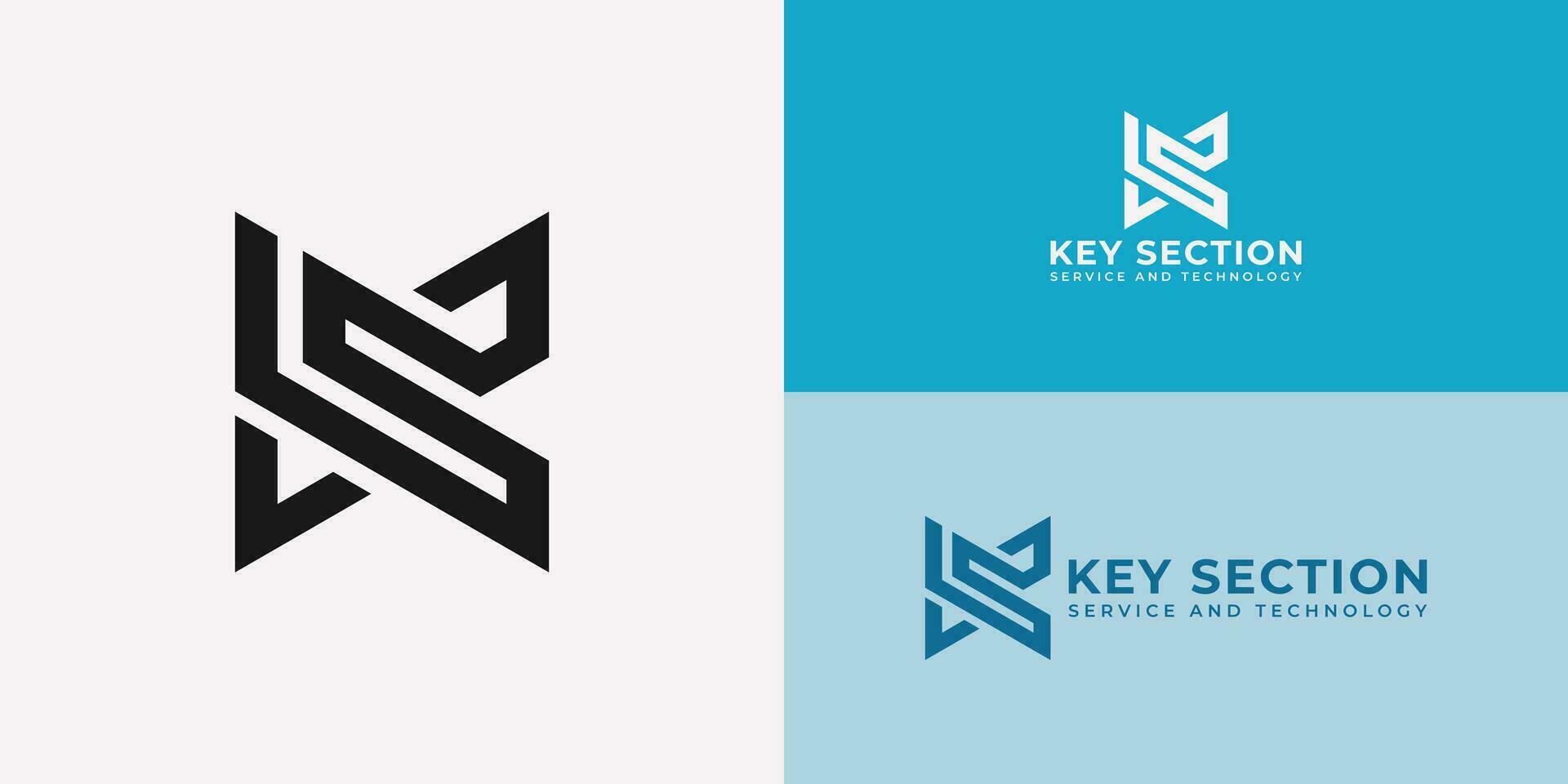 Abstract initial letter KS or SK logo in blue and white color presented in multi various logo positions and isolated on multi-color background. The logo is suitable for business and technology logo vector