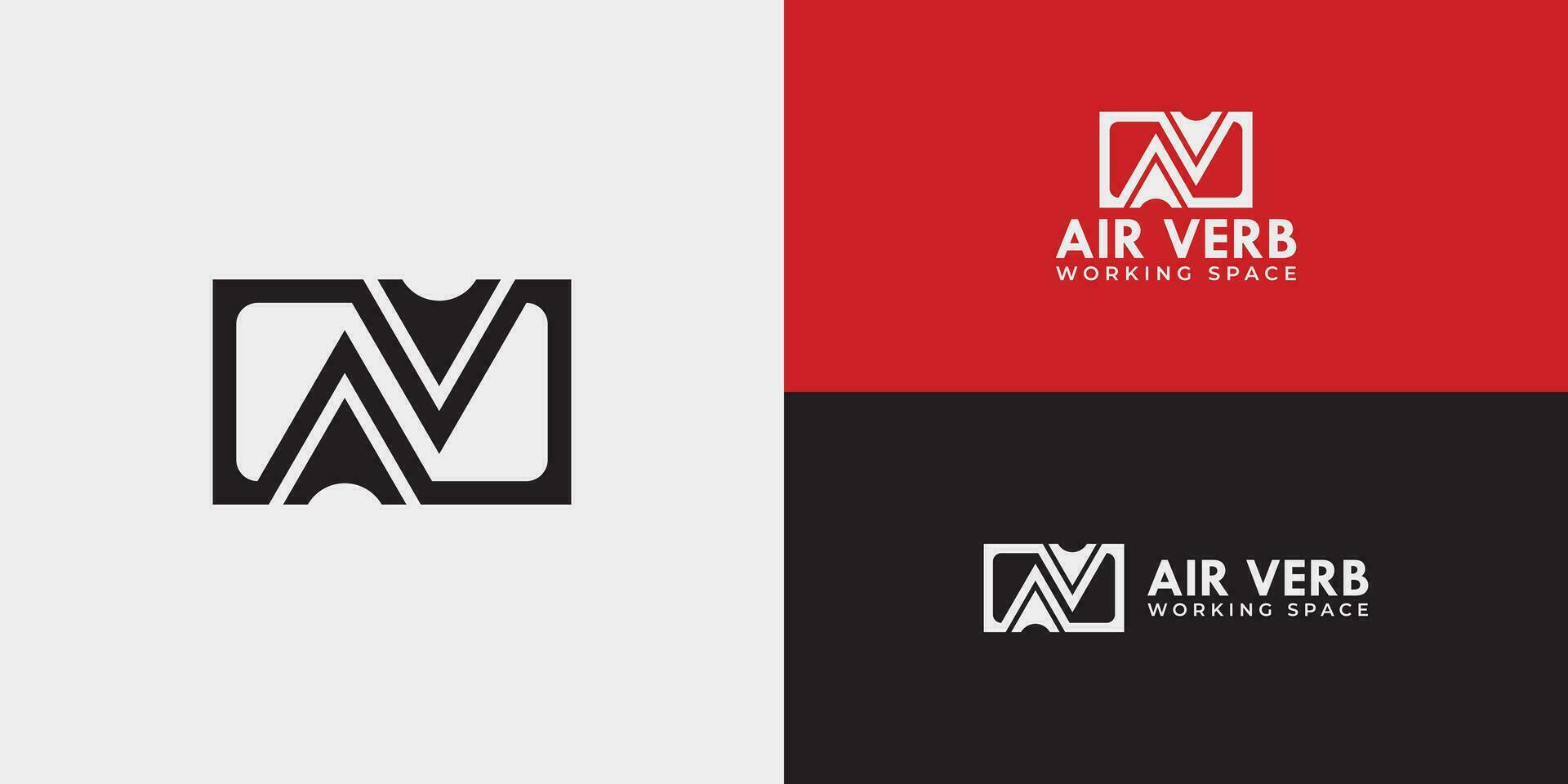 Abstract initial letter AV or VA logo in black and white color presented in multi various logo positions and isolated on multi-color background. The logo is suitable for business and technology logo vector