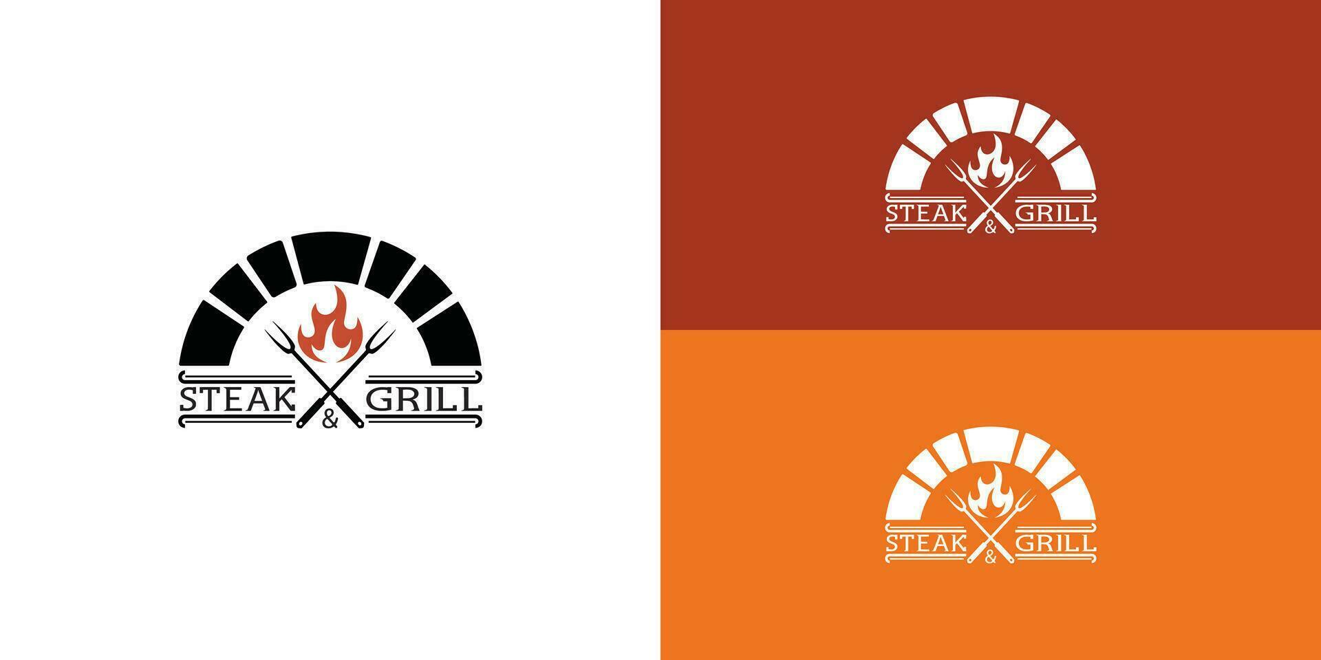 leña ladrillo horno parrilla parilla barbacoa con cruzado tenedor y fuego fuego logo diseño inspiración presentado con múltiple antecedentes colores y eso es adecuado para comida y restaurante logo diseño vector