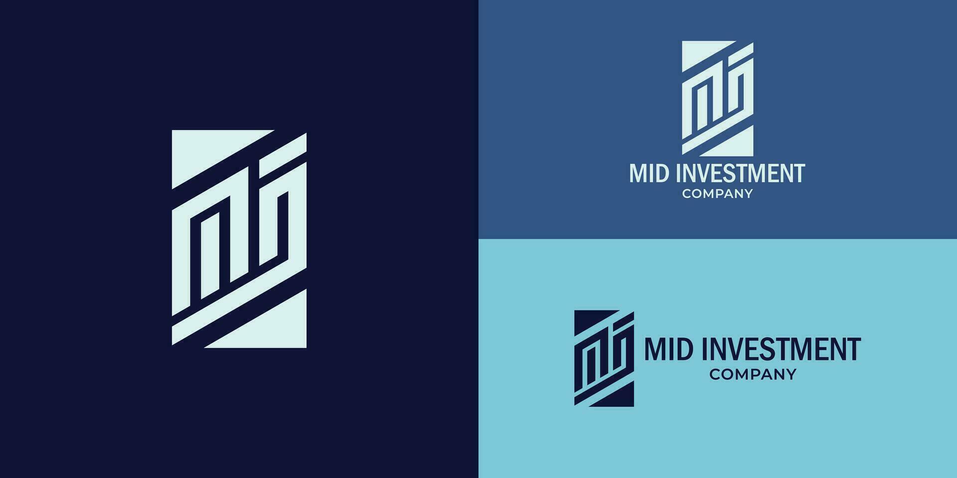 Abstract initial letter MI or IM logo in blue and white color presented in multi various logo positions and isolated on multi-color background. The logo is suitable for business and investment logo vector