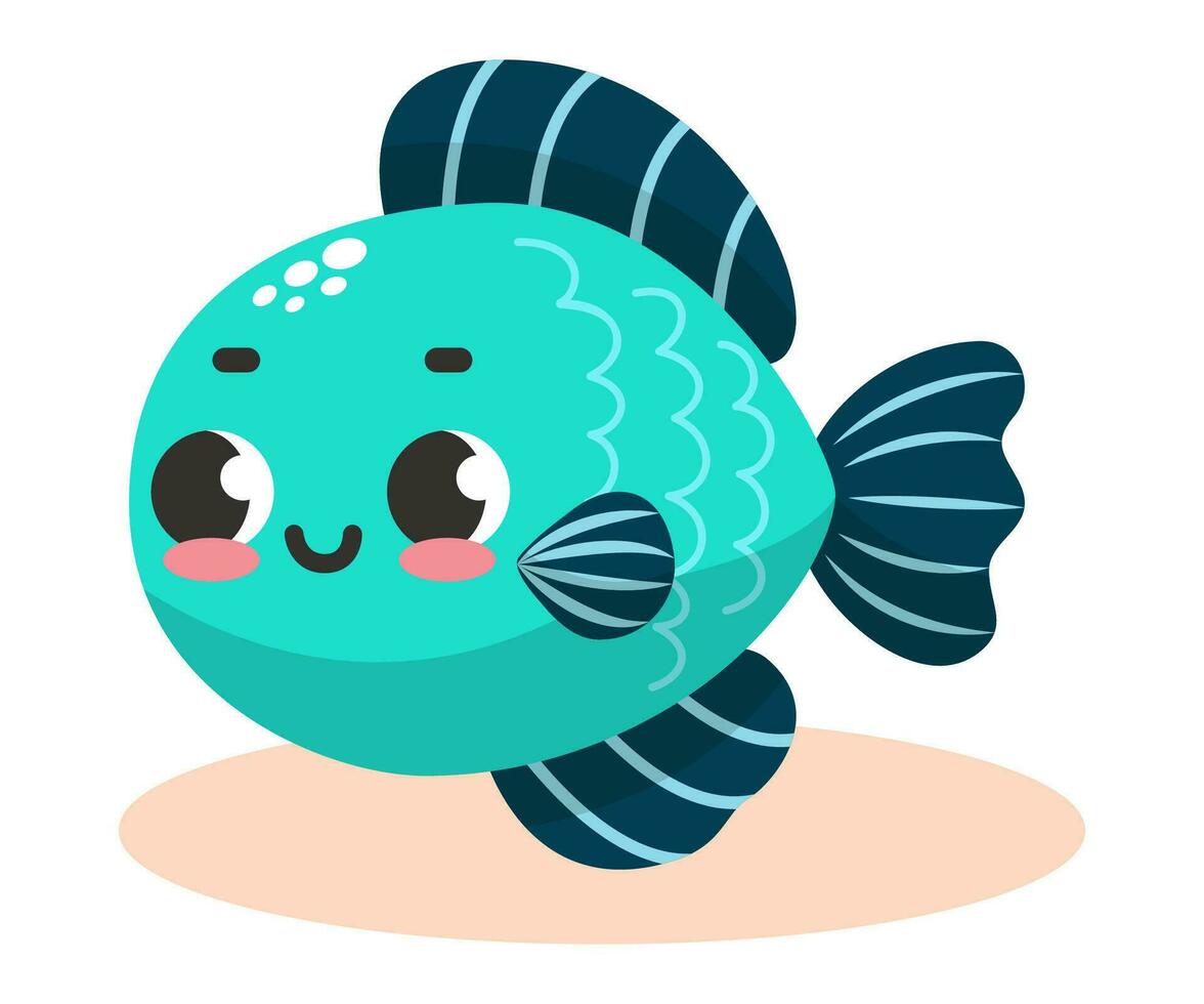 Funny blue fish vector