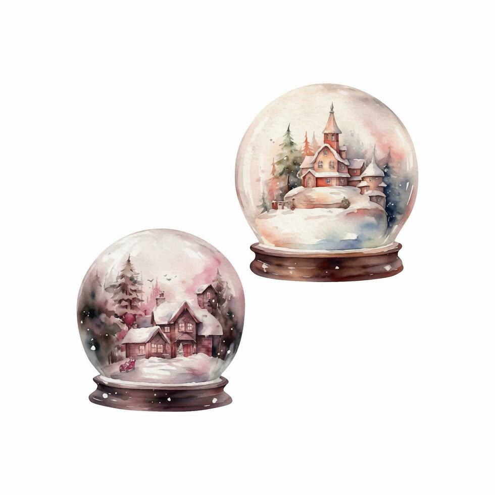 Watercolor Christmas snow globe set, winter cozy vector