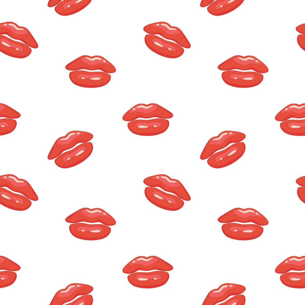 brillante sin costura modelo con dibujos animados labios y rojo lápiz labial beso. vector antecedentes ilustración para San Valentín día decoración