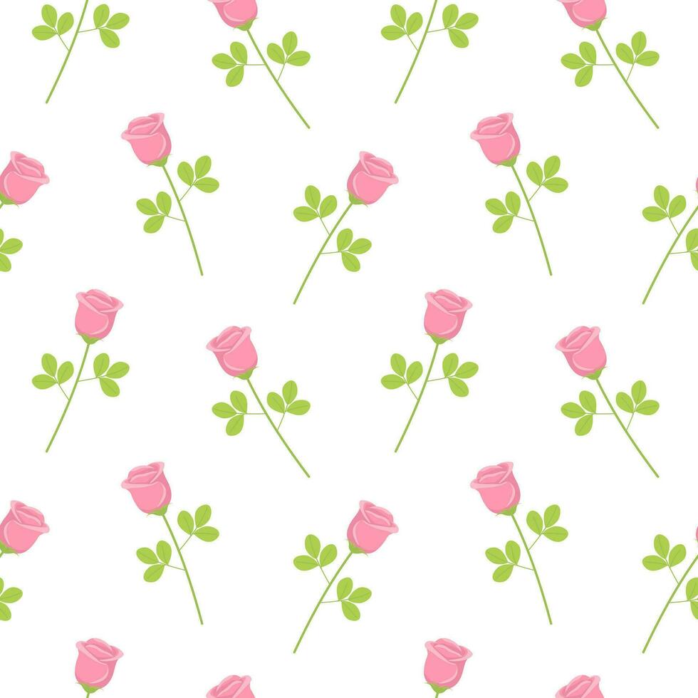 Floral seamless pattern with pink rose flower stems. Vector background illustration for Valentine's day decoration