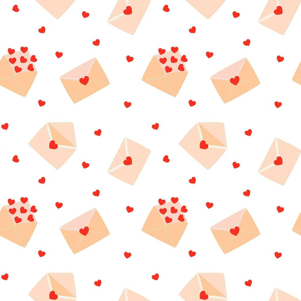 Seamless pattern with love letter envelope and heart. Valentine's day vector illustration background. Detailed cartoon element for holiday patterns, packaging, designs