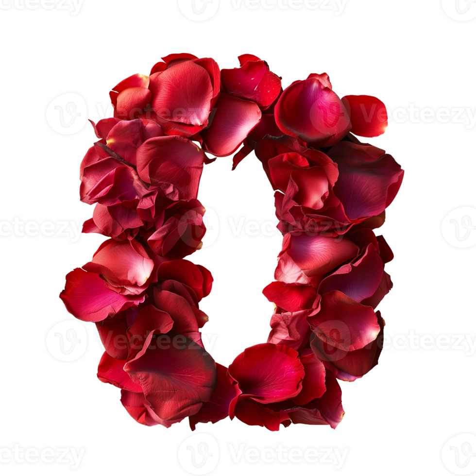 AI generated 0, zero, red rose petals number on isolated background. Countdown from romantic date. png