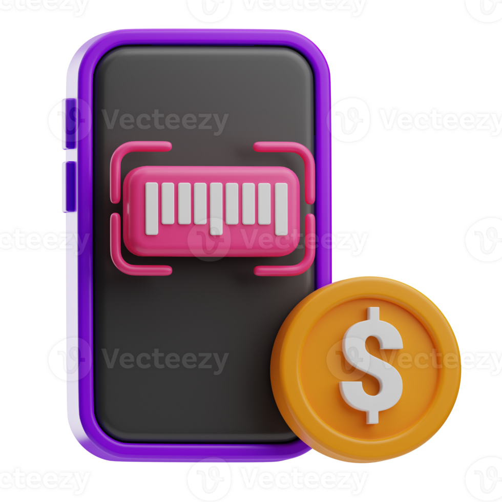 kontaktlös betala objekt streckkod skanna 3d illustration png