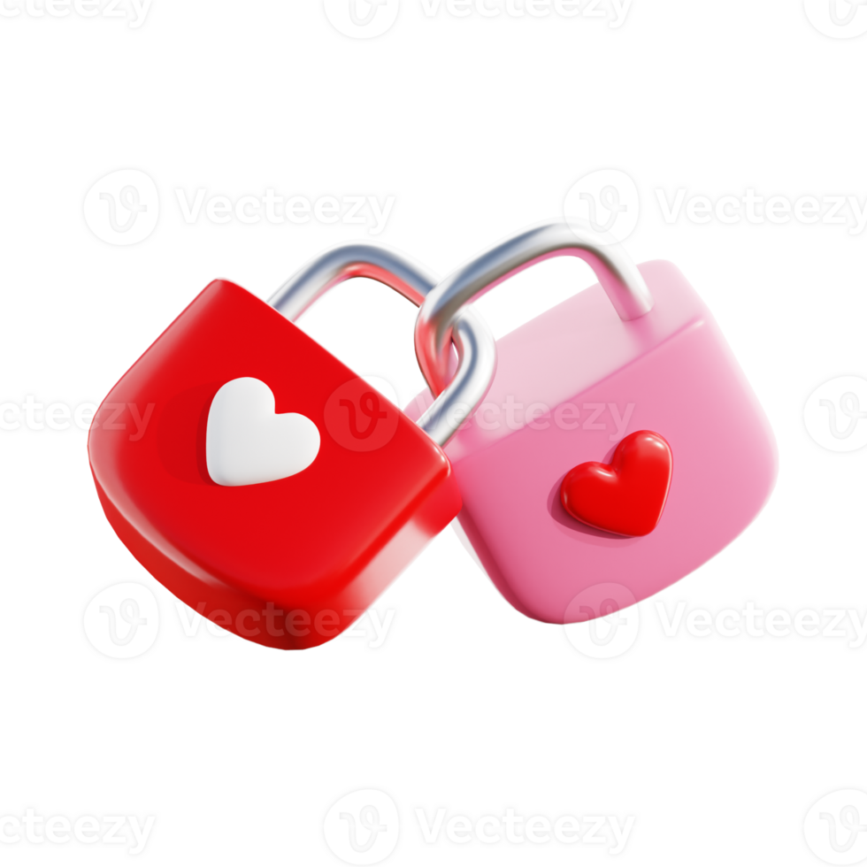 Produce a 3D illustration of an open heart-shaped padlock. png