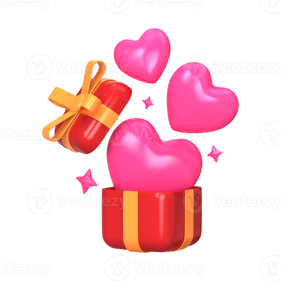 Create a 3D minimalist gift box for Valentine's Day, featuring a delightful composition. Craft a Happy Valentine's Day gift box adorned with hearts in a captivating 3D illustration. png