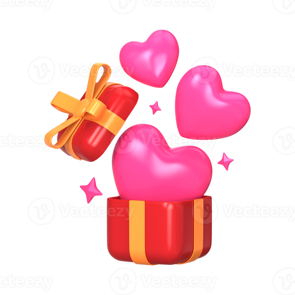 erstellen ein 3d minimalistisch Geschenk Box zum Valentinstag Tag, mit ein herrlich Komposition. Kunst ein glücklich Valentinstag Tag Geschenk Box geschmückt mit Herzen im ein fesselnd 3d Illustration. png