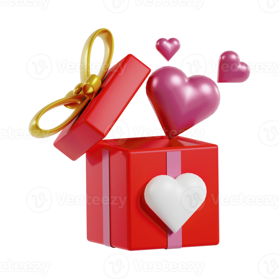 Create a 3D minimalist gift box for Valentine's Day, featuring a delightful composition. Craft a Happy Valentine's Day gift box adorned with hearts in a captivating 3D illustration. png