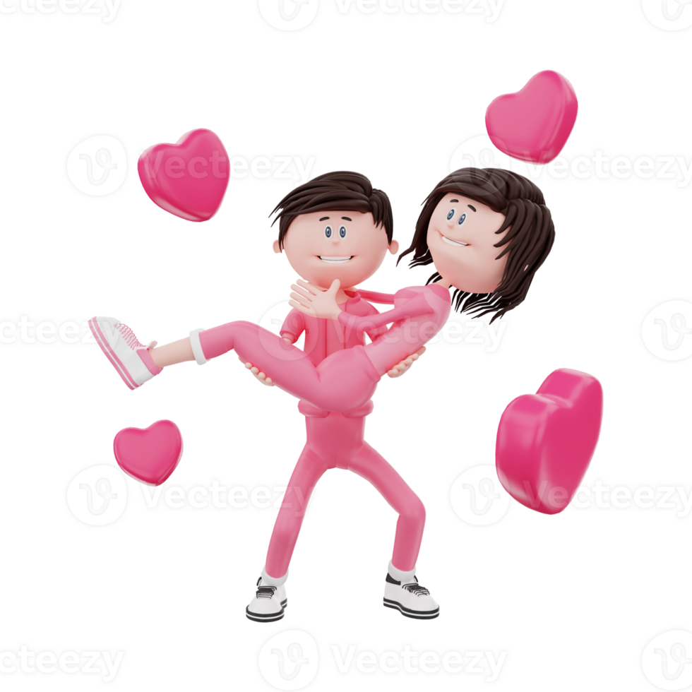 3D illustration cartoon couple character Love Happy Valentine's png