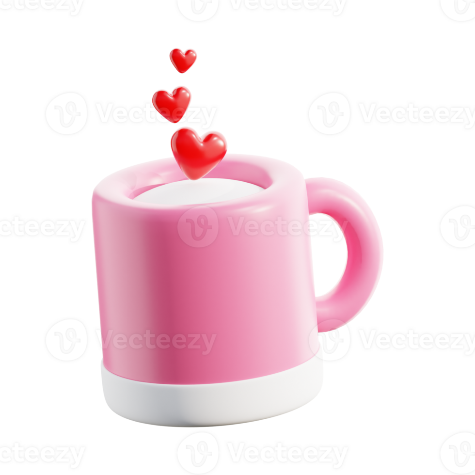 3d illustrazione con un' caffè tazza ornato con cuori per trasmettere un' contento San Valentino giorno tema. png