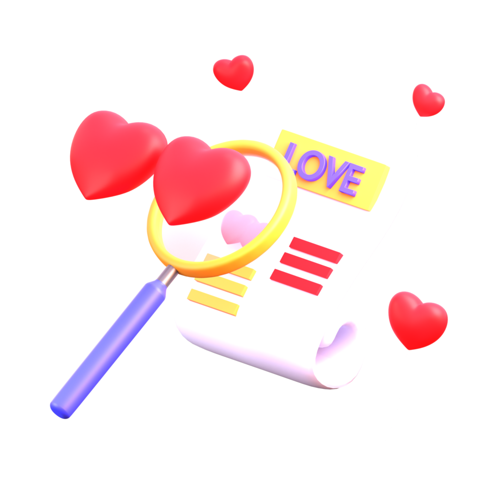 Craft a 3D illustration showcasing an icon set of envelopes adorned with hearts, hearts text, message embodying the concept of Happy Valentine's Day png