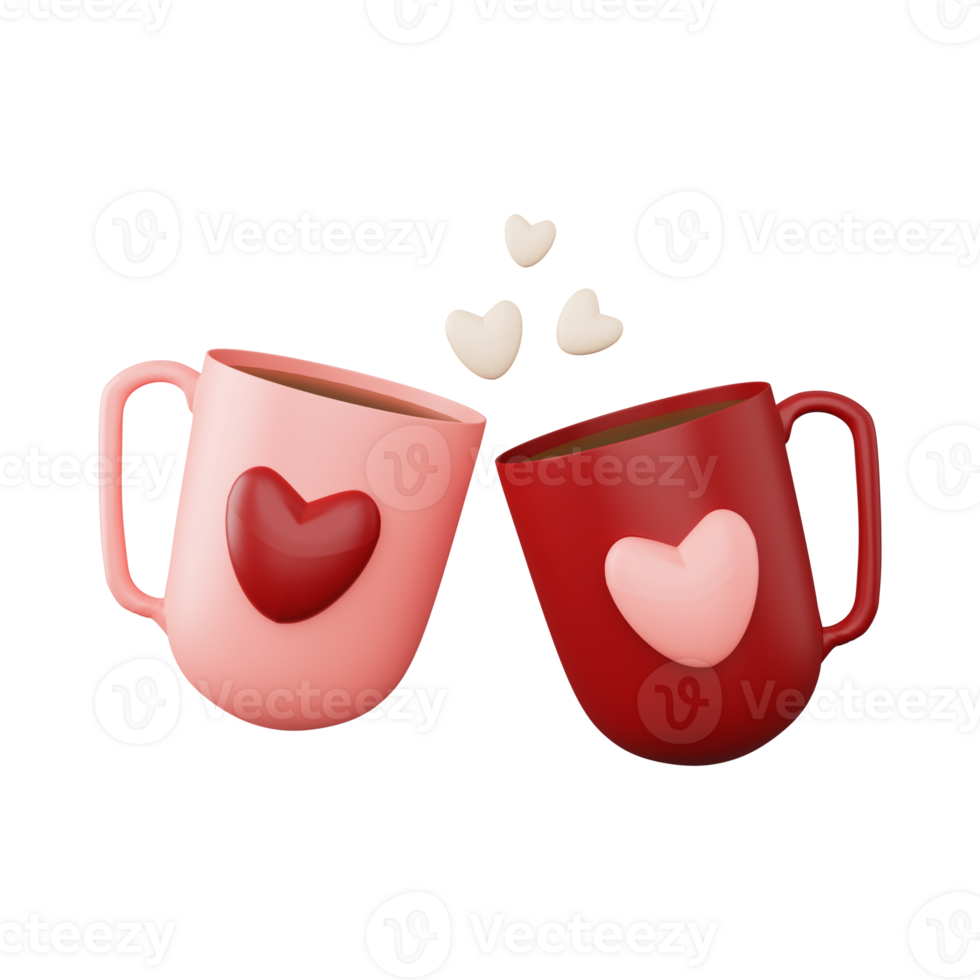 watercolor clipart featuring a coffee cup adorned with hearts to convey a Happy Valentine's Day theme png